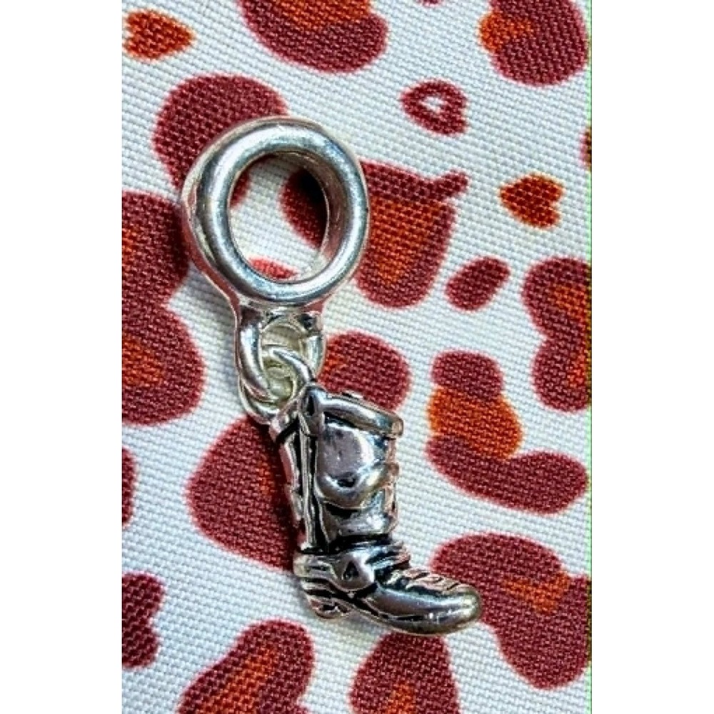 Sterling Silver Cowboy Boot Dangle Charm 925 Western Harness Boot Pendant